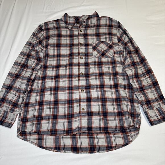 Field & Stream Mens XL Gray Blue Orange Tartan Plaid Flannel Shirt Button Hiking - Picture 1 of 11